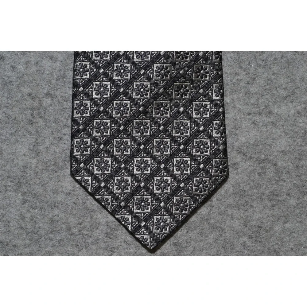 IKE Behar Necktie Men One Size Gray Floral Geometric Silk Textured Woven Tie USA